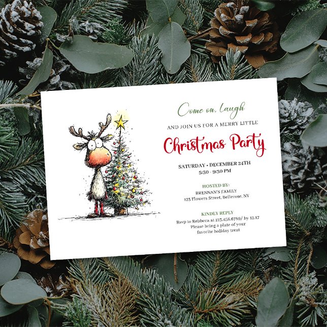 Quirky Reindeer Minimalist Holiday Party Invite Inbjudningar (Quirky Reindeer Minimalist Holiday Party Invite)