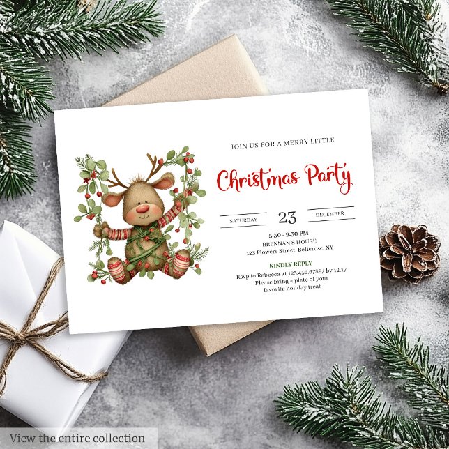 Quirky Reindeer modern chic Christmas invitation Inbjudningar (Quirky Reindeer modern chic Christmas invitation)