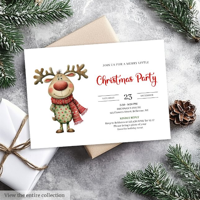 Quirky Reindeer Modern Red Green Celebration  Inbjudningar (Quirky Reindeer Modern Red Green Celebration Invitation

)