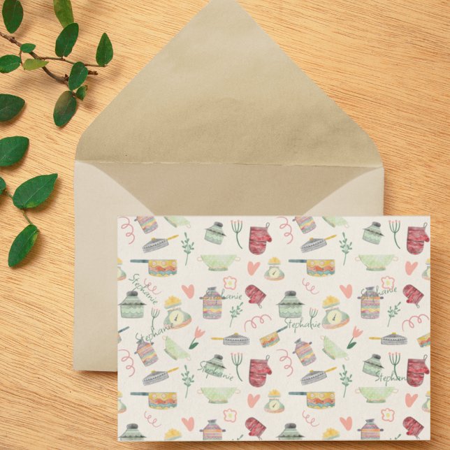 Quirky Retro Colorful Kitchen Theme Personlig Anteckningskort (Skapare uppladdad)