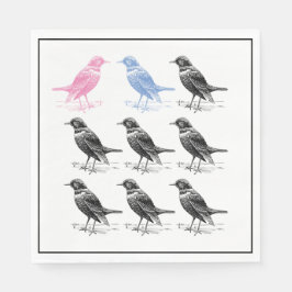 Quirky Roligt Blue Rosa Black Bird Pappersservett