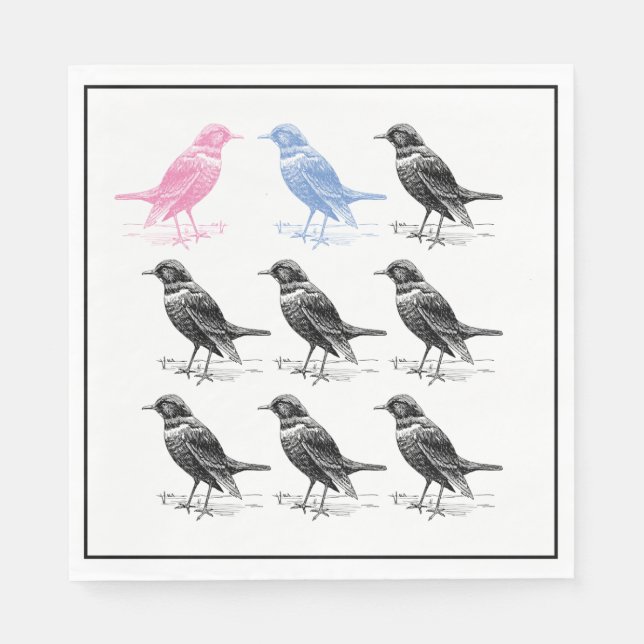 Quirky Roligt Blue Rosa Black Bird Pappersservett (Framsidan)