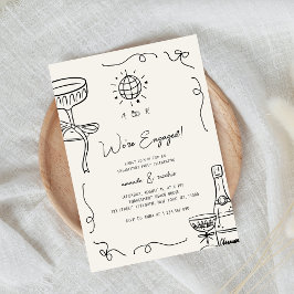 Quirky Roligt Retro-Fransk Viktig Förlovningsfest Inbjudningar