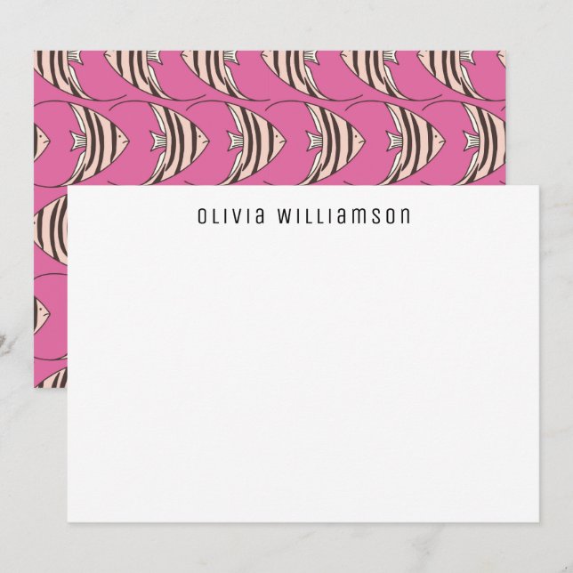 Quirky Roligt Rosa Angel Fish Notecard Anteckningskort (Fram/baksida)