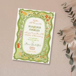 Quirky Roligt Whimsical Blommigt Bow Doodle Hand p Inbjudningar