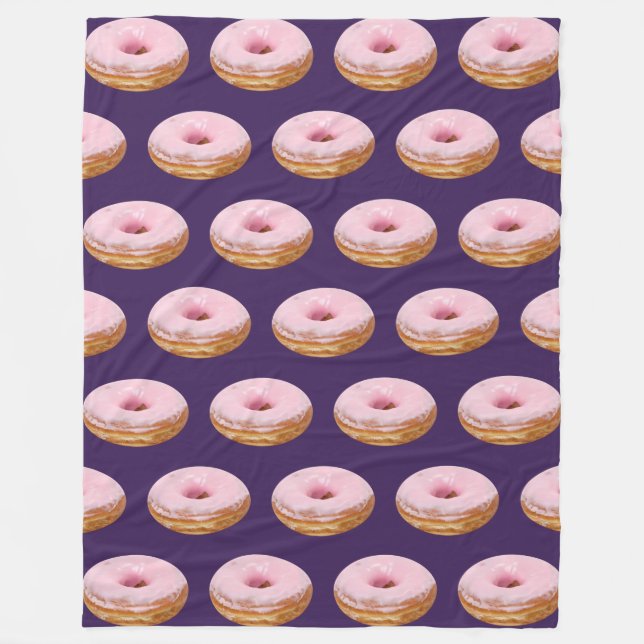 Quirky Rosa Glazed Donuts Mönster Lila Fleecefilt (Framsidan)