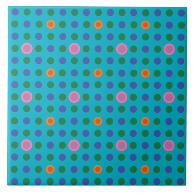 Quirky Rosa Polka dots på Turquise Background Kakelplatta (Framsidan)