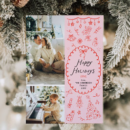 Quirky Rosa Red Hand plockade Glad helg 2 Photo Julkort