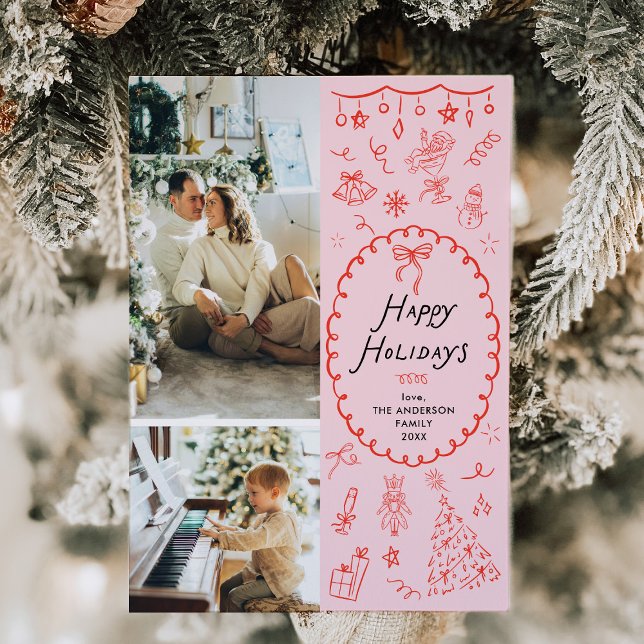 Quirky Rosa Red Hand plockade Glad helg 2 Photo Julkort (Skapare uppladdad)