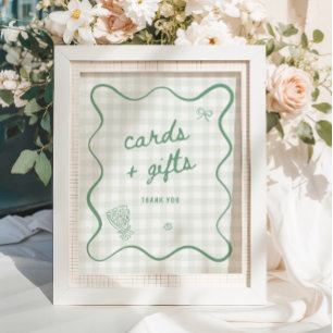 Quirky Sage Grönt Gingham-kort och presentkort Poster