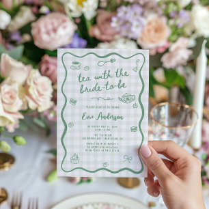 Quirky Sage Grönt Möhippa Tea Party Inbjudningar