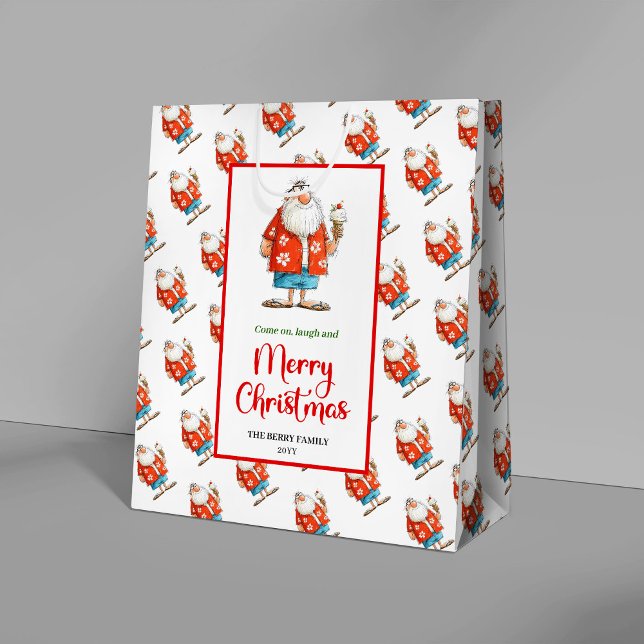 Quirky Santa Claus bold red green holiday gift bag (Quirky Santa Claus bold red green holiday gift bag)