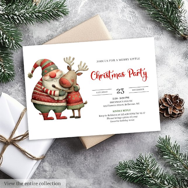 Quirky Santa Claus Watercolor Editable Kids Party  Inbjudningar (Quirky Santa Claus Watercolor Editable Kids Party Invite

)