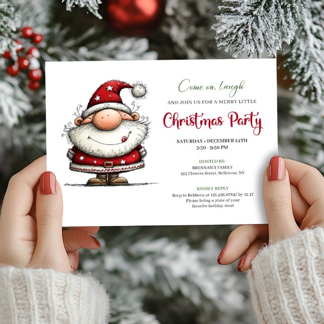 Quirky Santa Hand Lettering Christmas Invitation Inbjudningar (Quirky Santa Hand Lettering Christmas Invitation)
