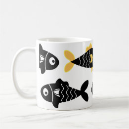 Quirky Seamless Black Fish Mönster med Gult Kaffemugg