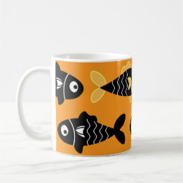 Quirky Seamless Black Fish Mönster med Gult Kaffemugg