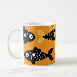 Quirky Seamless Black Fish Mönster med Gult Kaffemugg