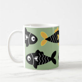 Quirky Seamless Black Fish Mönster med Gult Kaffemugg