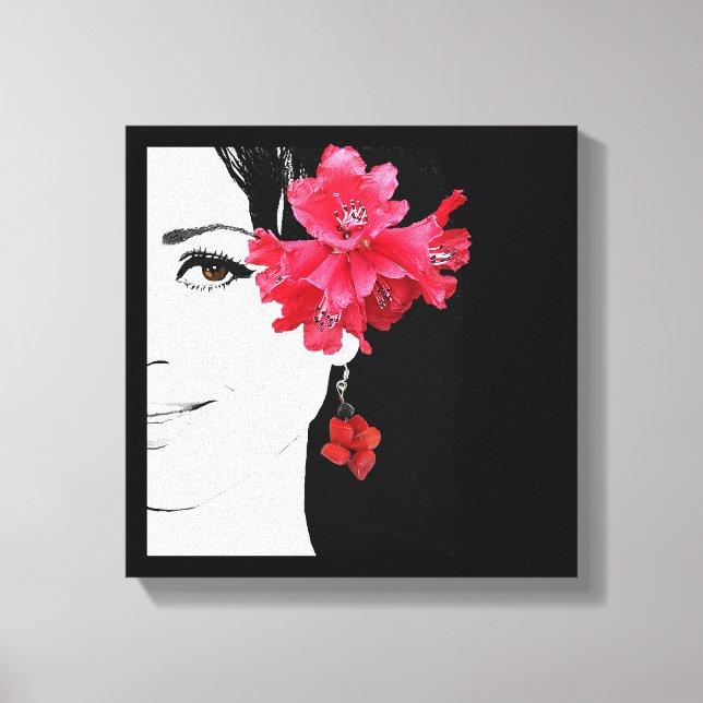 Quirky söt Flicka ansikte mode illustration Canvastryck (Framsida)