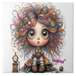Quirky Steampunk Girl Inspired Ceramic Tile Kakelplatta