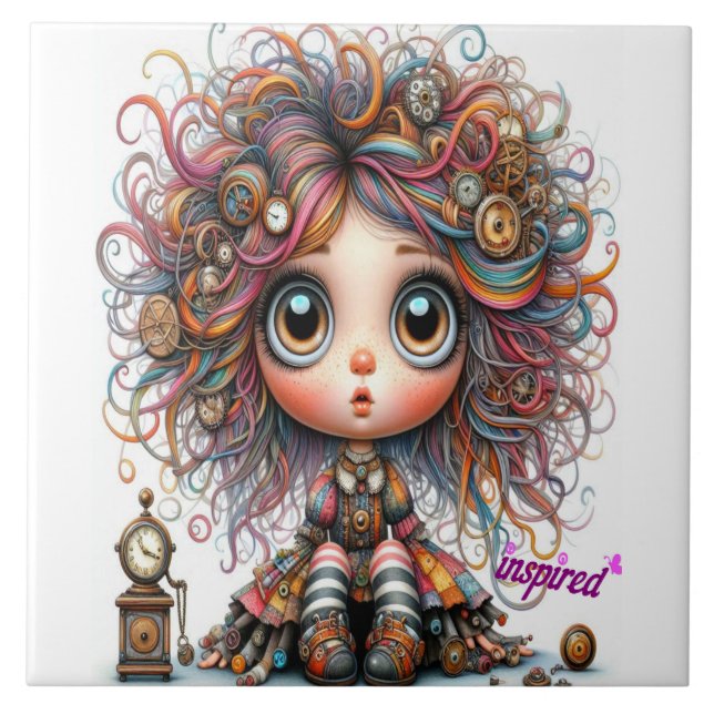 Quirky Steampunk Girl Inspired Ceramic Tile Kakelplatta (Framsidan)