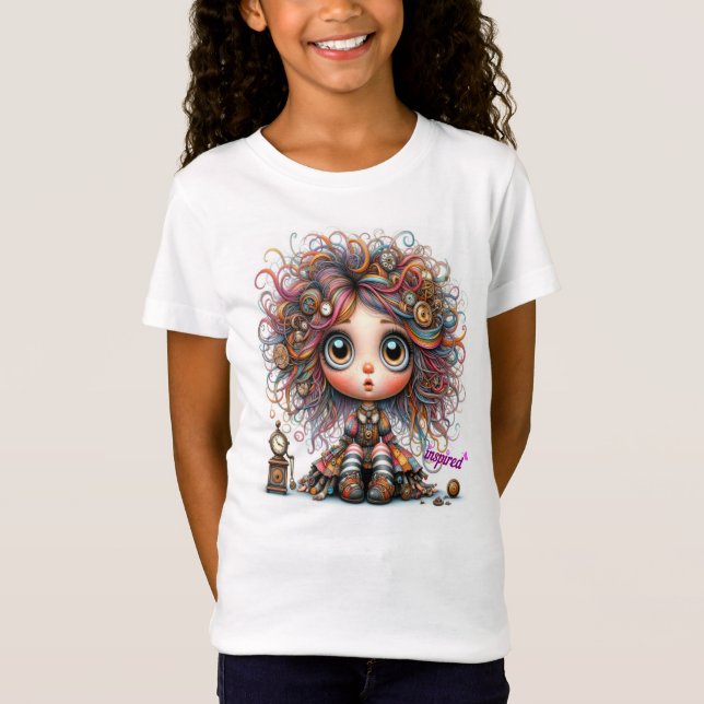 Quirky Steampunk Girl Inspired Kids T-Shirt (Framsida)