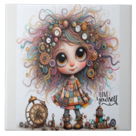 Quirky Steampunk Girl Kärlek Ceramic Tile Kakelplatta