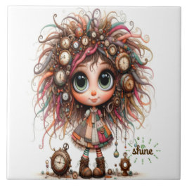Quirky Steampunk Girl Shine Ceramic Tile Kakelplatta