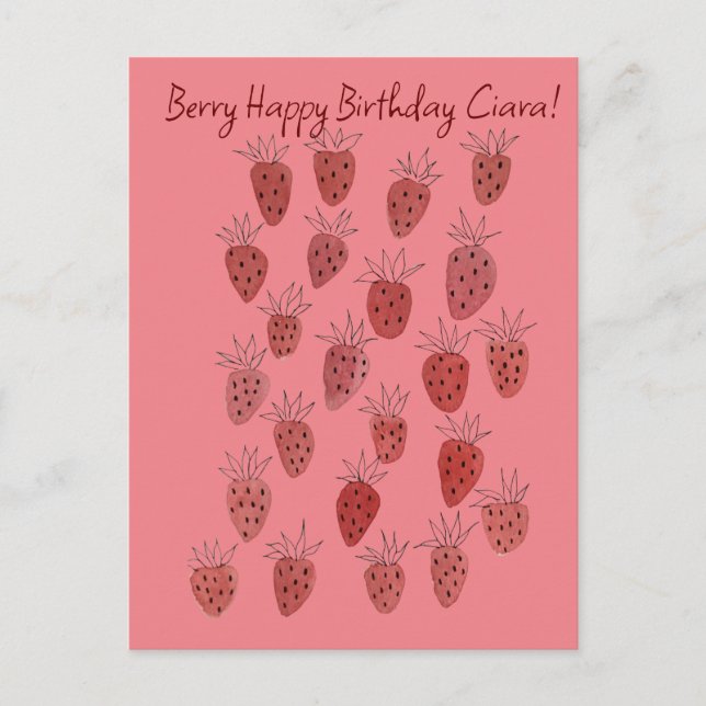 Quirky Strawberry Mönster Birthday Card Helg Vykort (Framsida)