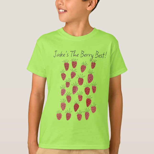 Quirky Strawberry Mönster Boy's T-Shirt (Framsida)