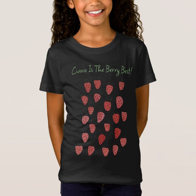 Quirky Strawberry Mönster Girls T-Shirt (Framsida)