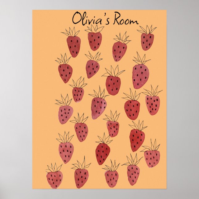 Quirky Strawberry Mönster Poster (Framsidan)