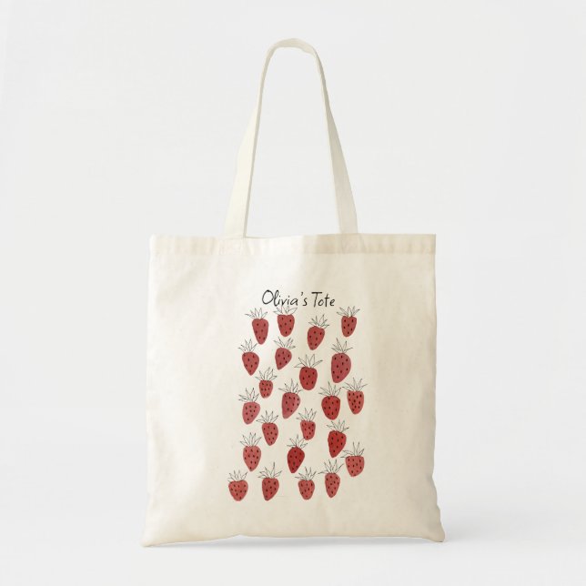 Quirky Strawberry Mönster Tote Bag Tygkasse (Framsidan)