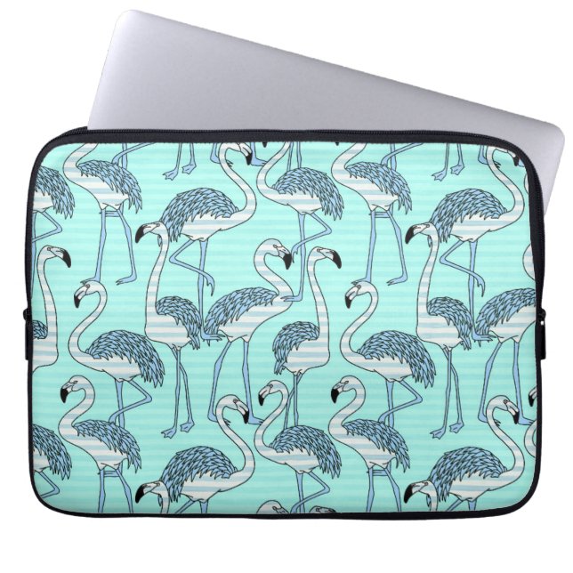 Quirky Stripe Turquise Flamingos Mönster Laptop Fodral (Framsidan)