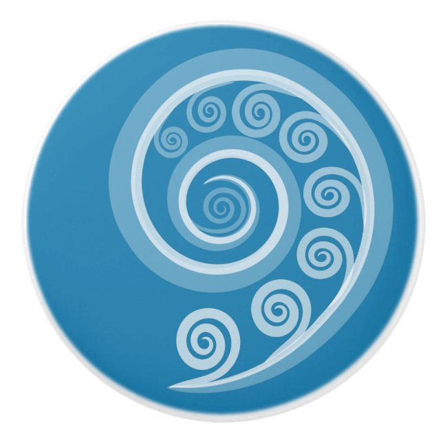 Quirky Summer Blue Curls & Swirls Ceramic Knob Knopp (Framsidan)