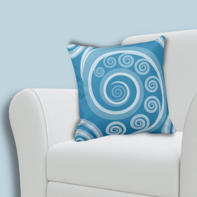 Quirky Summer Blue Fern Frond Swirls Dekorativ kud Kudde (Quirky Summer Blue Fern Frond Swirls Throw Pillow)