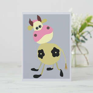 Quirky Tecknad Cow Roligt Farm Animal Inbjudningar