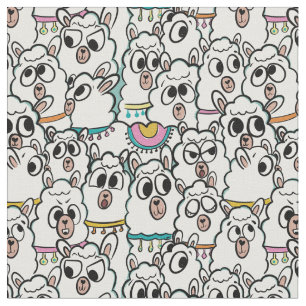 Quirky Tecknad Llama Herd Doodle Tyg