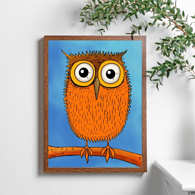 Quirky Tecknad Orange Uggla med Big Ögon Poster (Skapare uppladdad)