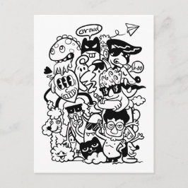 Quirky Tecknade figurer Crowd Inbjudan Vykort