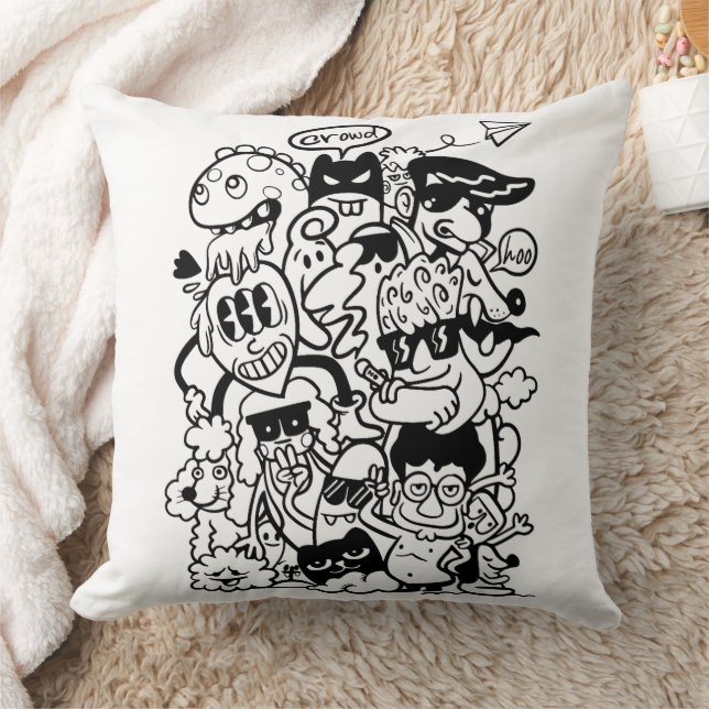 Quirky Tecknade figurer Crowd Kudde (Filt)