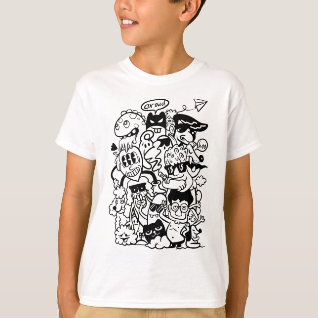 Quirky Tecknade figurer Crowd T Shirt (Framsida)