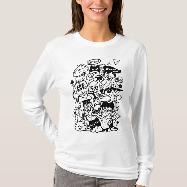 Quirky Tecknade figurer Crowd T Shirt (Framsida)