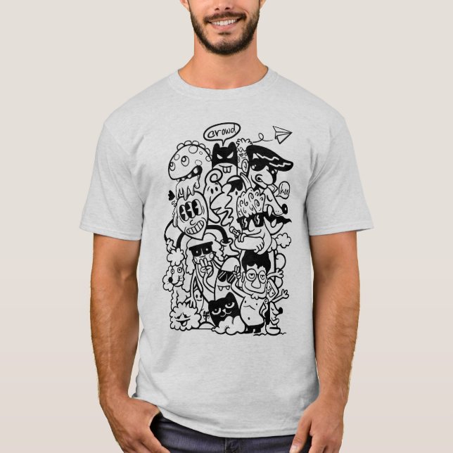 Quirky Tecknade figurer Crowd T Shirt (Framsida)