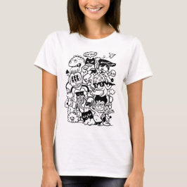 Quirky Tecknade figurer Crowd T Shirt
