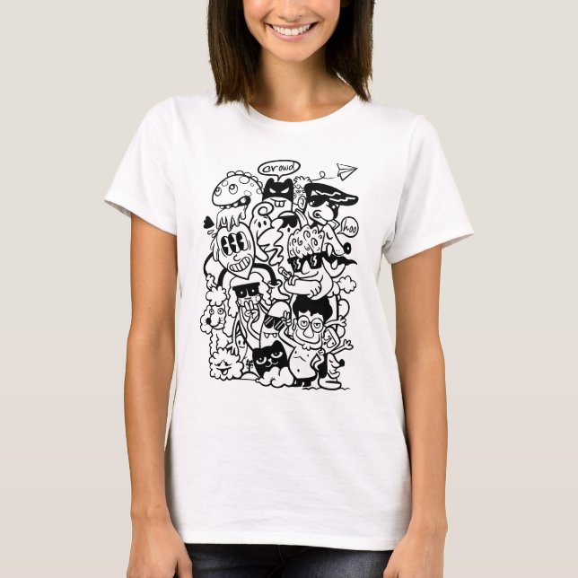 Quirky Tecknade figurer Crowd T Shirt (Framsida)
