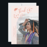 Quirky Thank You Stars Peach Graduate Photo Meddelande<br><div class="desc">Quirky and whimsical graduation announcement photo card featuring a curved photo on the front and 1 on the back. The text says "Thank You" with hand drawn stars and a graduation cap. Add the graduate's name,  information,  and message to personalize this card. Peach background.</div>