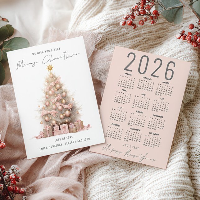  Quirky Träd 2026 Calendar God jul Julkort (front and back view)