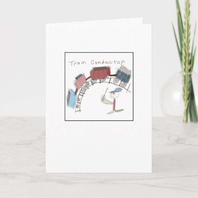 Quirky Train Conductor Illustrated Kort (Framsida)