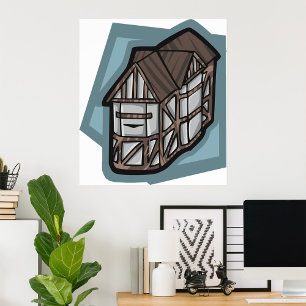 Quirky Tudor House Medieval Architecture Poster